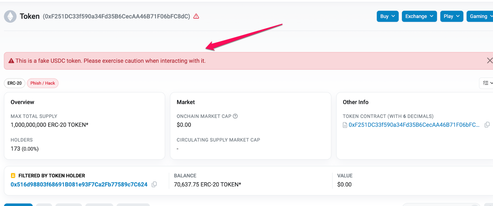 phishing scam etherscan usdc token